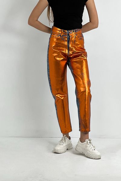 So Sweet Blugi de damă cu picioare largi, talie înaltă, pantaloni de denim portocalii Mom