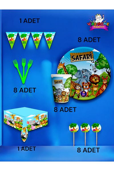 VibeHome Safari Themed Premium Set for 8 - Birthday Party and Fun Events