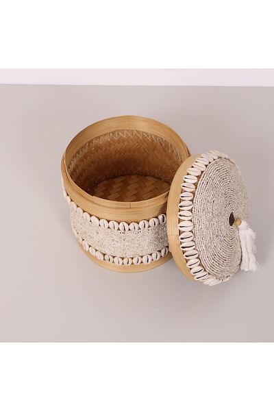 Mylamp Cutie de depozitare din bambus cu margele Bali L 20x23 cm