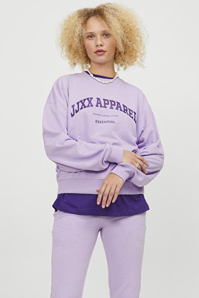 Jack & Jones JXRILEY REG LS CREW SWT Kadın Mor Sweatshirt - 12248650
