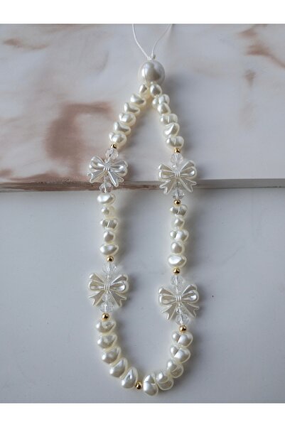 Leydia accessory İnci Fiyonk Detaylı Telefon Charmı Telefon Askısı