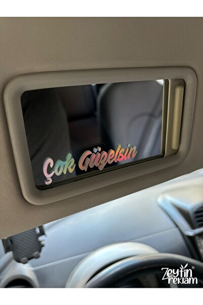 ZeytinReklam Hologram Çok Güzelsin Güneşlik Ayna Yazısı Araba-motosiklet Etiket Sticker 7,5x2cm