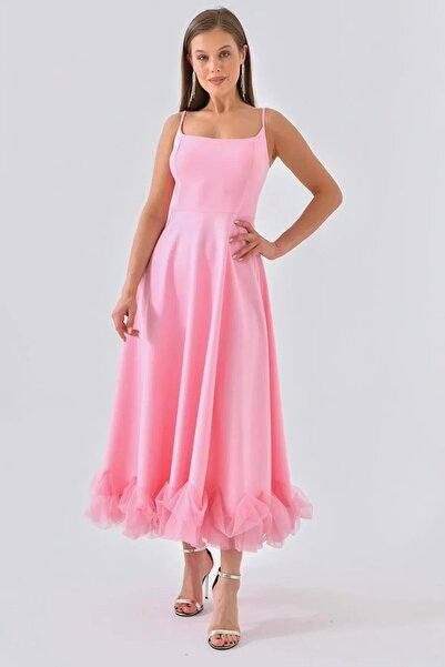 misigo فستان أطلس لحفلات العودة للوطن بطول متوسط الطول باللون الوردي مع أشرطة...