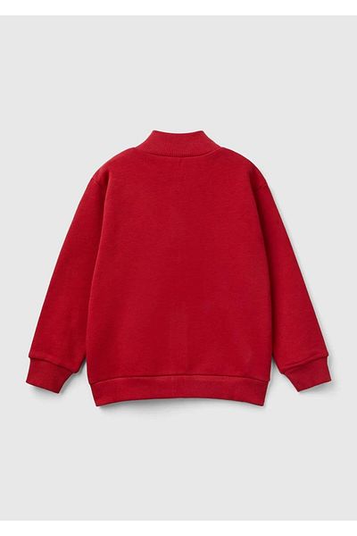 United Colors of Benetton Boy's Red Logo Printed Pocket Zippered Hooded Stand Collar Sweats