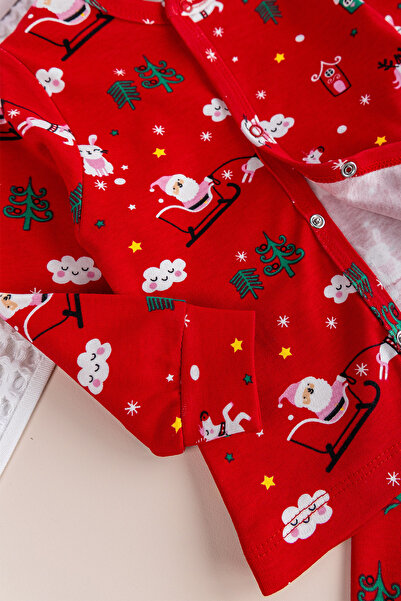 Babymod Yılbaşı temalı Pamuk Unisex Kırmızı Çocuk Pijama Takımı