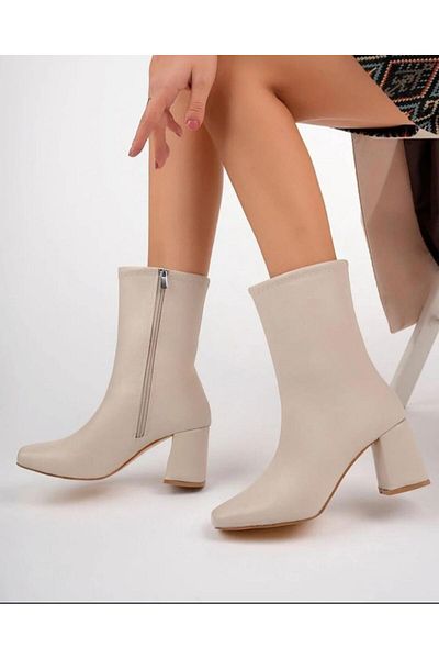 MODA MHS Γυναικείες μπότες με τακούνι Skin Blunt Toe Γυναικείες μπότες Skin Blunt Toe Γυναικείες μπότες Skin Casual Γυναικείες μπότες Skin με τακούνι