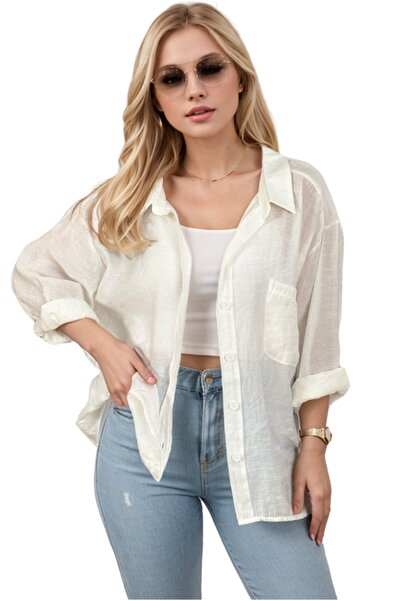 Cassime Жіноча сорочка з бавовни з вільним кроєм та складеними рукавами кольо...