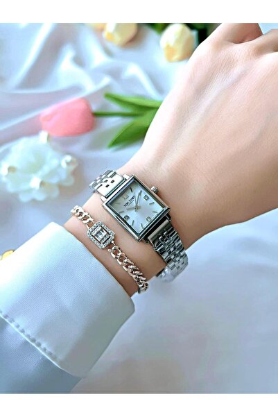 Tom Jones 24 Ay Garantili Gümüş Renk Renk Atmaz Kadın Kol Saati Bileklik Hedi...