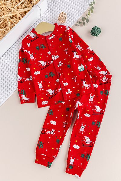 Babymod New Year's Themed Cotton Unisex Red Kids Pajamas Set