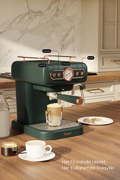 Fressi EM-01 Süt Köpürtücülü 20bar Basınçlı Espresso Latte Cappuccino Americano Kahve Makinesi 1,2Lt