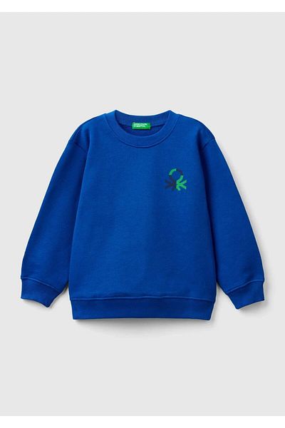 United Colors of Benetton سويت شيرت للأولاد برقبة دائرية - أزرق ساكس، مطبوع عليه شعار