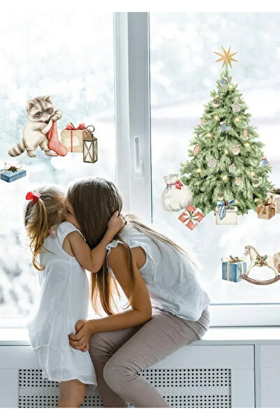 WALLHUMAN Yılbaşı-Rakunun Hediyeleri Çocuk Bebek Odası Sticker Seti , Yılbaşı...