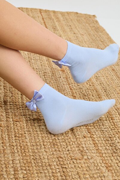 Katia&Bony Сини модални чорапи - дамски детайл с панделка