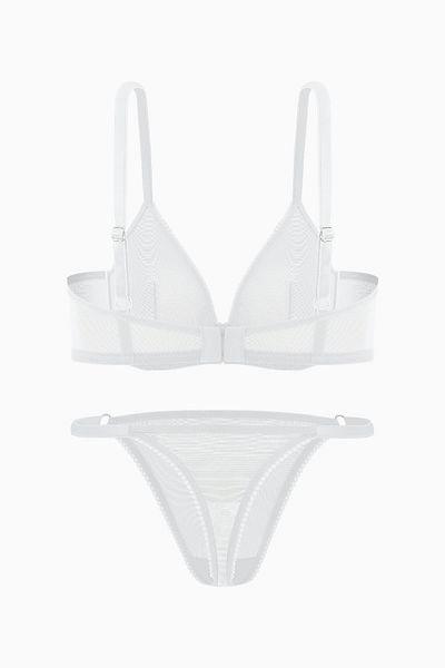 Wonna Ecru Colored Tulle Bra and Panties Set with Chain Detail - Capless - Fashion - 2565