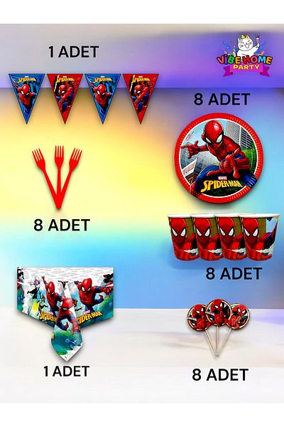 VibeHome Spiderman Themed Premium Set for 8 - Birthday Party and Fun Events