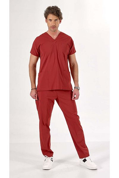 Uçak Medikal - Burnt Orange U-Flex Lycra Nurse Doctor Jersey Scrubs Set (Men)