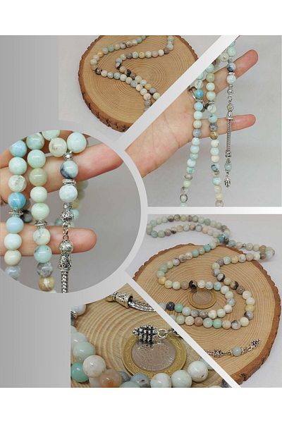 Yasamtohumu Πέτρα Amazonite 99 χάντρες προσευχής 8mm (4437)