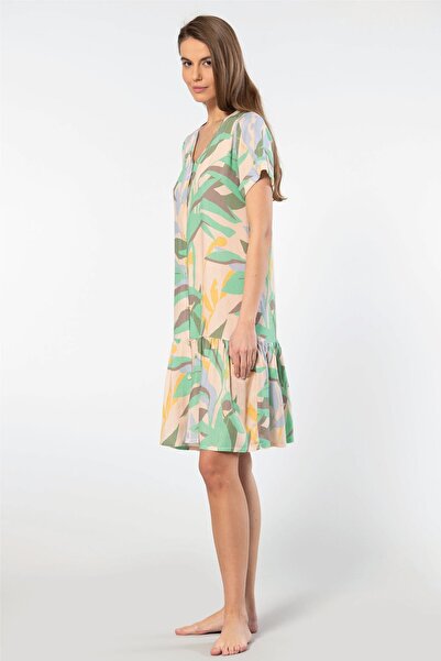 TÜREN Φόρεμα με υφαντό κουμπί 3603/Πράσινο