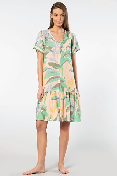 TÜREN Φόρεμα με υφαντό κουμπί 3603/Πράσινο