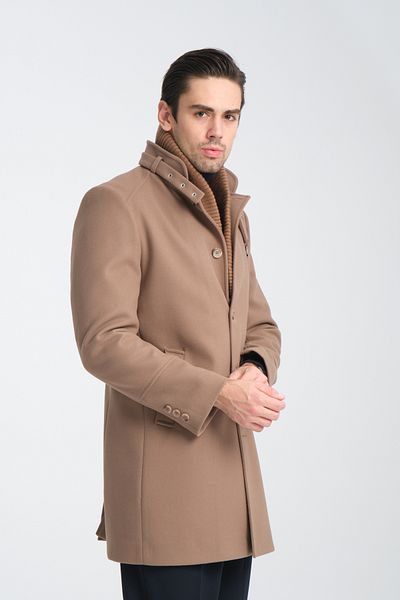 Frappoli Ανδρικό παλτό με χοντρή κοπή - Ριμπ γιακά, Standard Fit