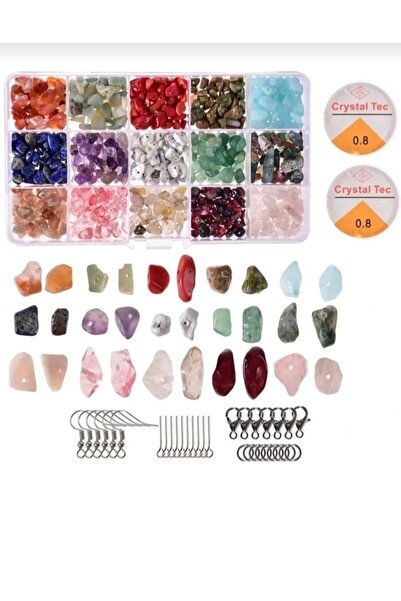 SESİKA HOBİ 15 Çeşit Kırık Doğal Taş Seti Full Set Takı Yapım Seti