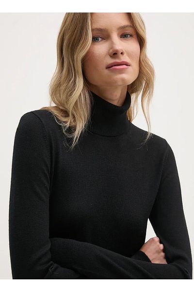 Sisley Pulover negru cu guler vertical pentru femei 11BAM201C