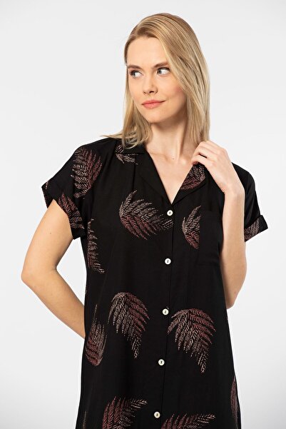 TÜREN Women's Patterned Woven Buttoned Dress 3601/Black