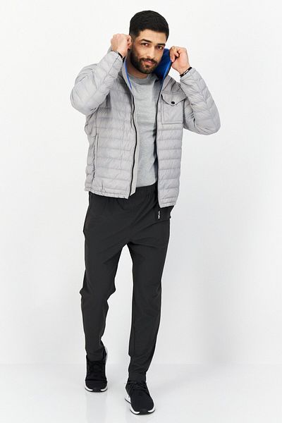 Replay Men Hooded Solid Long Sleeve Quilted Jacket, Grey
