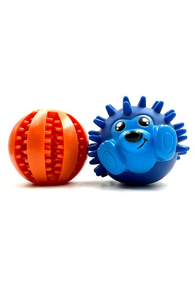 Tasma Market Reward Dog Teeth Scratching Ball with Food Storage Bowl and Hedgehog