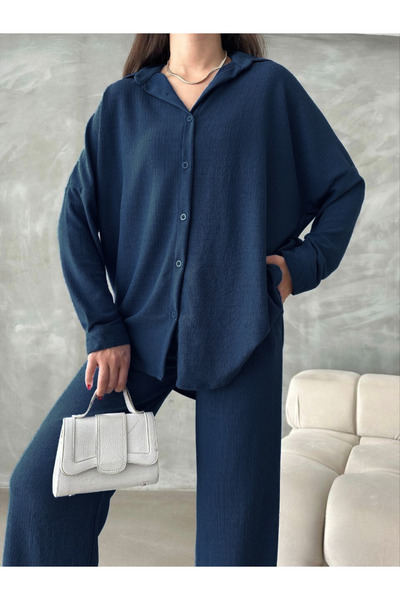 Brood Set cămașă-pantaloni cu mânecă lungă supradimensionată din țesătură Bür...