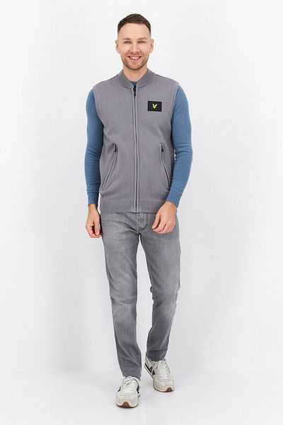 Lyle & Scott Men's Round Neck Full Zipper Knitted Vest Sweater, Dark Gray