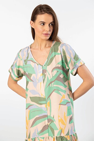 TÜREN Φόρεμα με υφαντό κουμπί 3603/Πράσινο