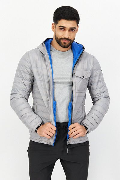 Replay Men Hooded Solid Long Sleeve Quilted Jacket, Grey