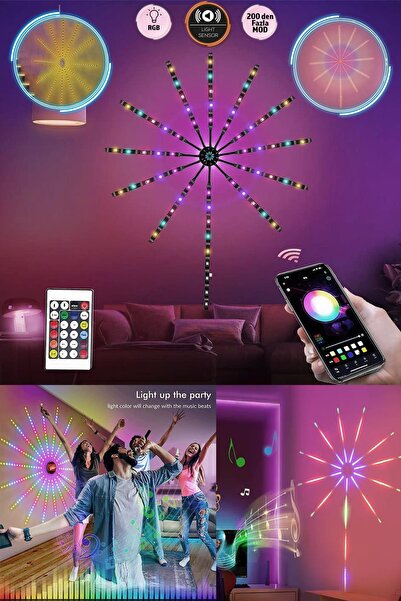Mashotrend RGB Fişek Led - Sese Duyarlı Led Uygulamalı USB li Kumandalı Led Parti Ledi Yılbaşı Led Dekor