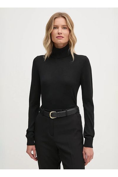 Sisley Pulover negru cu guler vertical pentru femei 11BAM201C