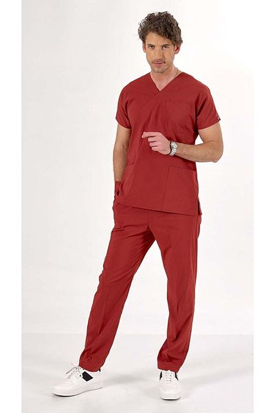 Uçak Medikal - Burnt Orange U-Flex Lycra Nurse Doctor Jersey Scrubs Set (Men)