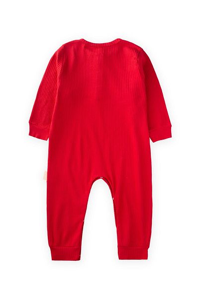 Cigit 0-3 Years Red Ribbed Jumpsuit - Cuffed