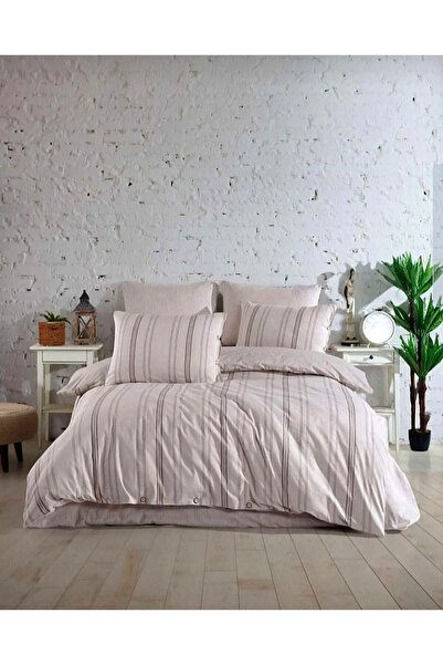 DÜZGÜN طقم غطاء لحاف طبيعي مزدوج مع 4 كيس وسادة - كريمي