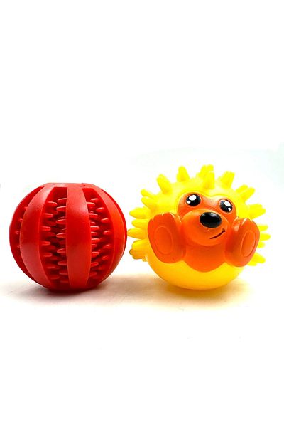 Tasma Market Reward Dog Teeth Scratching Ball with Food Storage Bowl and Hedgehog