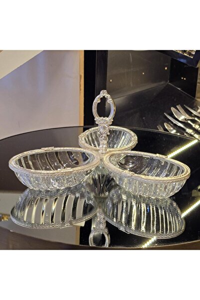 AlyaHomeAksesuar Triple Snack Bowl with Silver Metal Frame