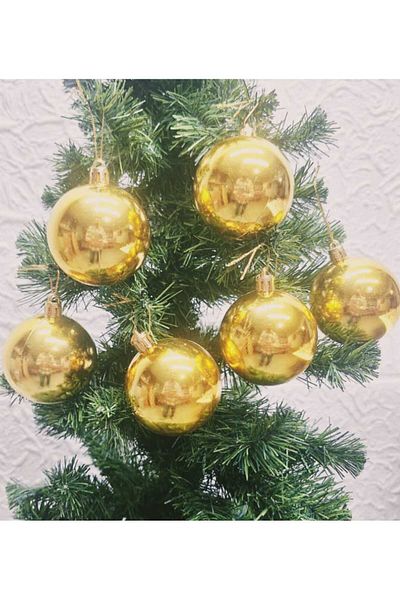 asöy Christmas Tree - 6 cm Cici Gold Bright Ornament, Big Globe Ball Set of 6