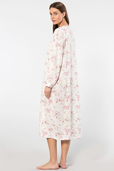TÜREN Floral Patterned Oversized Long Sleeve Nightgown
