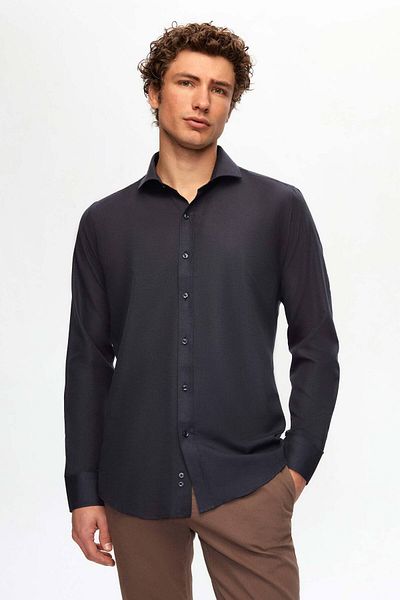 D'S Damat Slim Fit Navy Blue Classic Kravata s dlouhým rukávem Snadno žehlitelná košile
