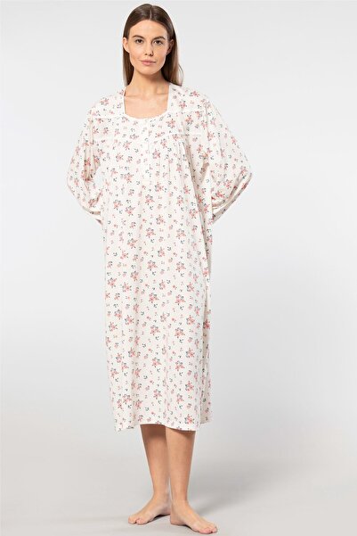 TÜREN Cămașă de noapte cu mâneci lungi cu modele florale