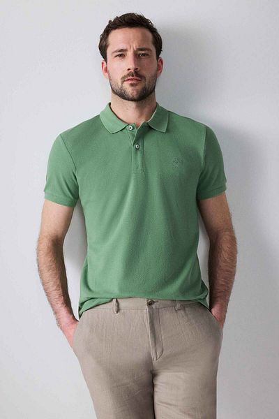 D'S Damat Tricou brodat cu guler polo, 100% bumbac, cu textura piqué verde deschis, cu croială normală