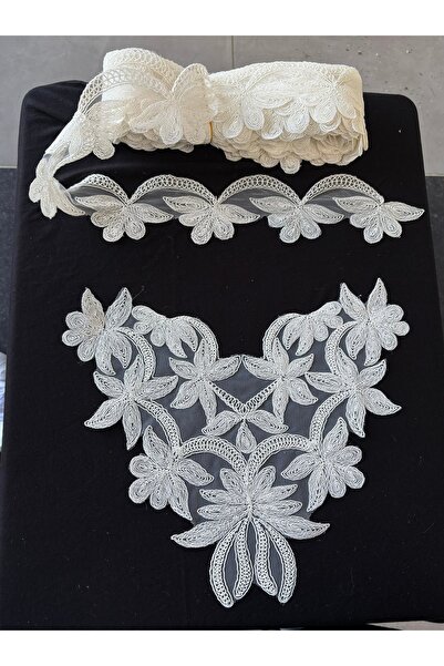 Butik Kort işlemeli Aplik ve Güpür takım 11 metre boy imza Tekstil