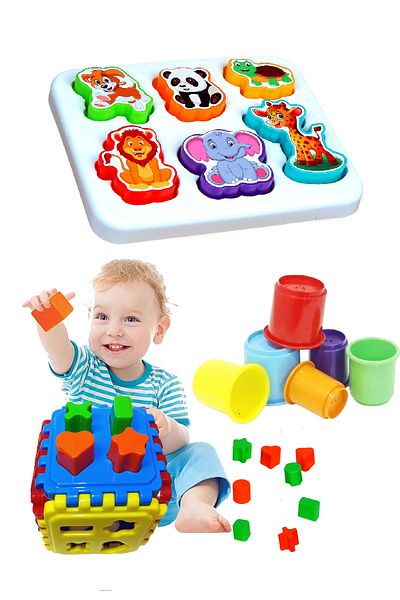 Dede Oyuncak Cute Animals Bultak + Cylinder Tower + Find Plug Puzzle Educational Intelligence Developer Set
