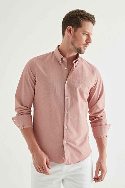 D'S Damat Schmal geschnittenes, orangefarbenes Gingham-Hemd