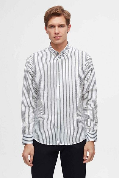 D'S Damat Slim Fit ανοιχτό μπλε ριγέ πουκάμισο