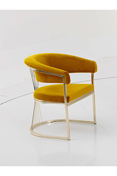 Rozexi Rio Çay Seti Tekli Koltuk Sandalye Berjer Oturma Odası Kafe Antre Hol Ofis Gold Metal